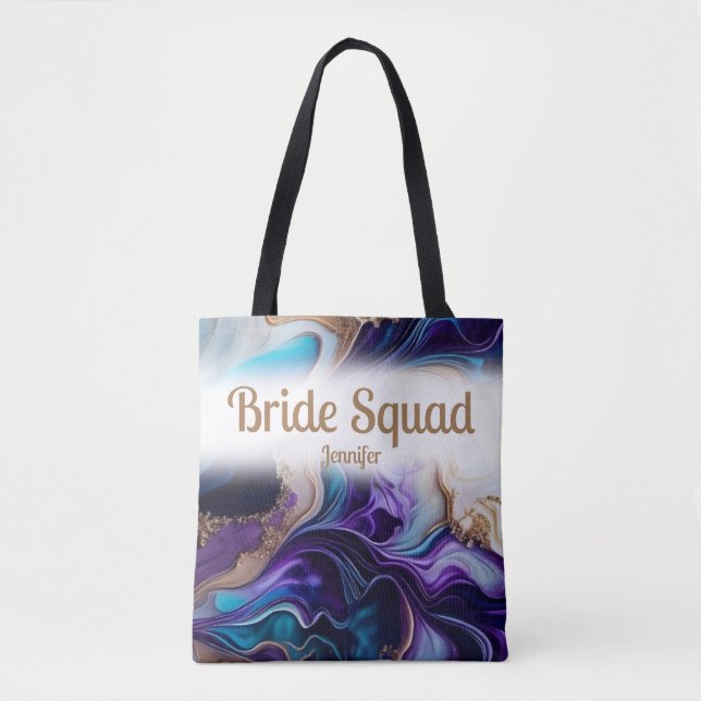 Tote Bag Cortège de Mariage de la Mariée Violet & Or (Devant)