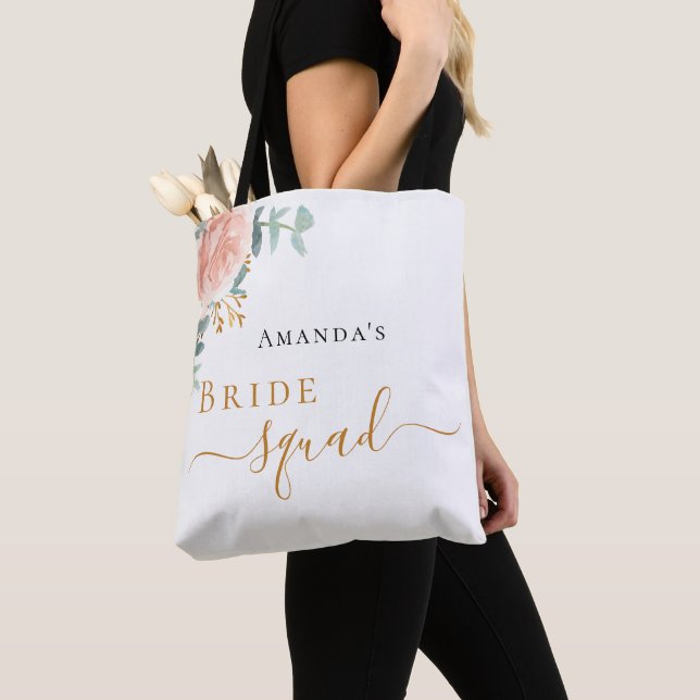 Tote Bag Cortège de mariée rose gold floral eucalyptus verd (De près)