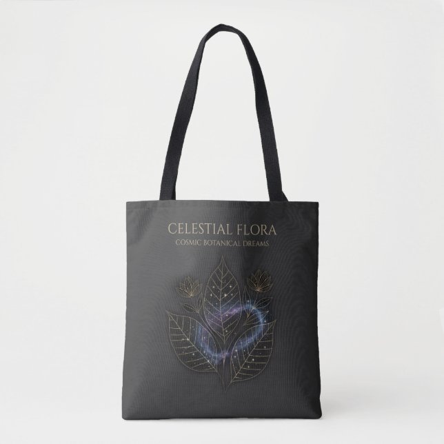 Tote Bag Cosmic Botanical Shadows & Starry Plant Outlines (Devant)