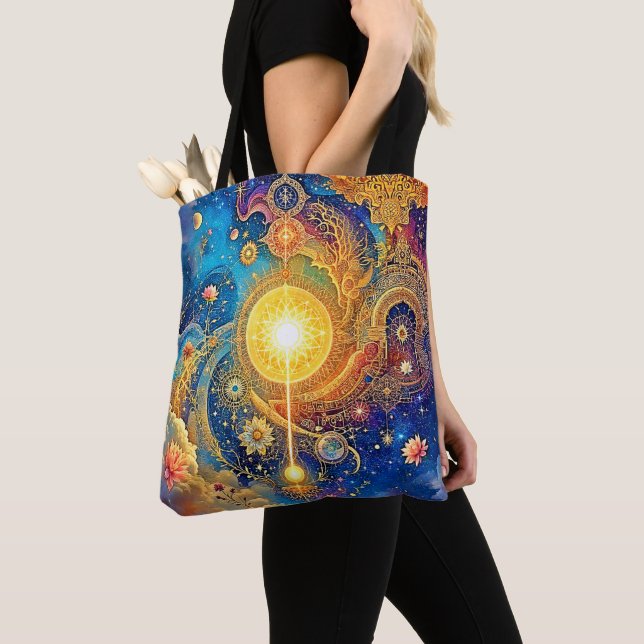 Tote Bag Cosmic Sun Mandala Art (De près)