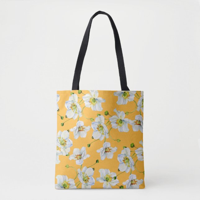 Tote Bag Cosmos flowers watercolor illustration pattern (Devant)