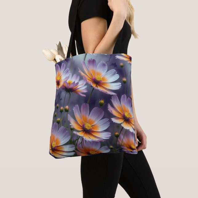 Tote Bag Cosmos orange et violet Abstrait (De près)