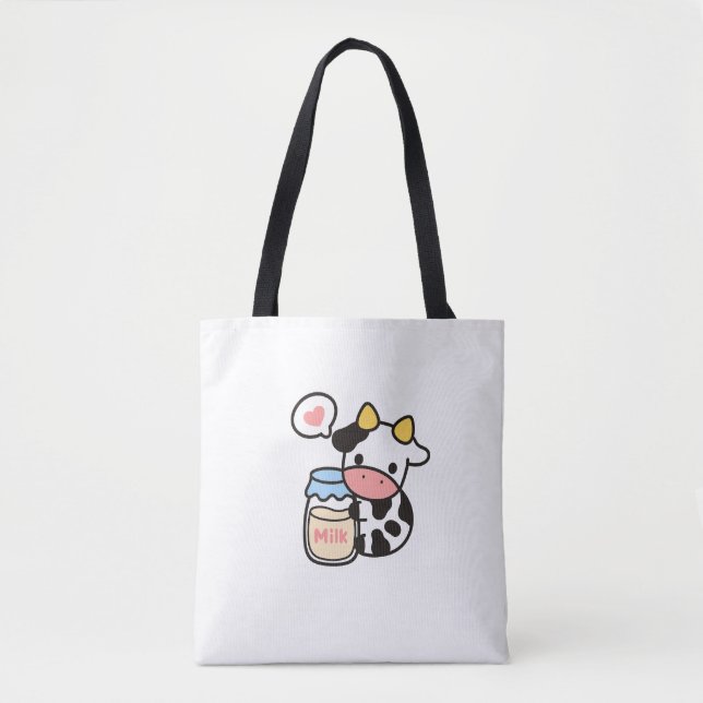 Tote Bag Cosy Kawaii Cow & Milk Jar (Devant)
