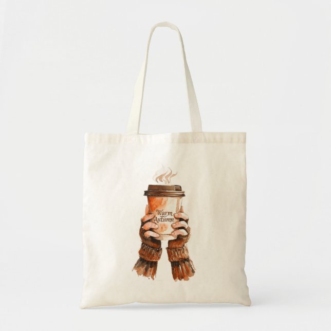 Tote Bag Cosy Watercolor Girl Hands Holding Coffee Cup (Devant)