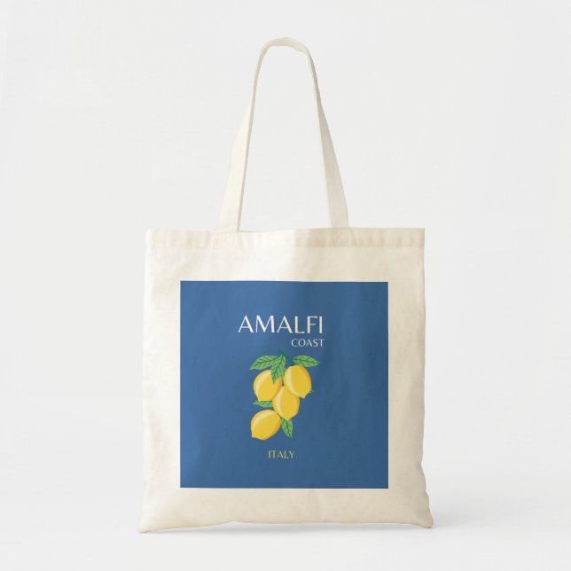 Tote Bag Côte d'Amalfi, Italie, Art Voyage, Rétro, Bleu (Devant)