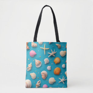 Tote Bag Côtière rustique - Coquillages, Poissons étoilés,