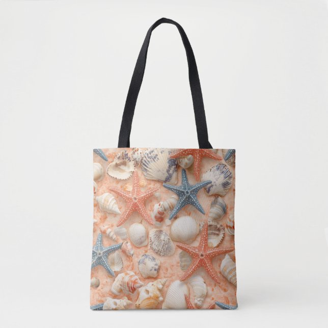 Tote Bag Côtière rustique - Coquillages, Poissons étoilés,  (Devant)
