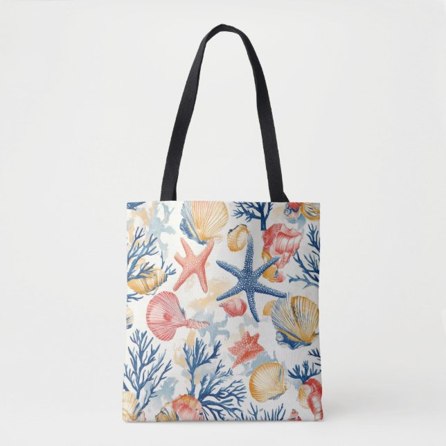 Tote Bag Côtière rustique - Coquillages, Starfish, Reef (10 (Devant)