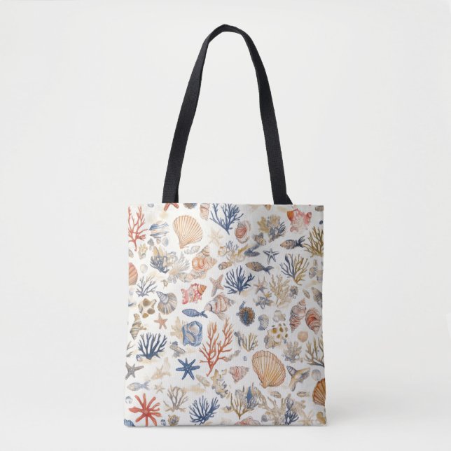 Tote Bag Côtière rustique - Coquillages, Starfish, Reef (12 (Devant)