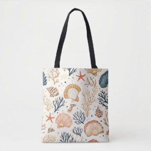 Tote Bag Côtière rustique - Coquillages, Starfish, Reef (24