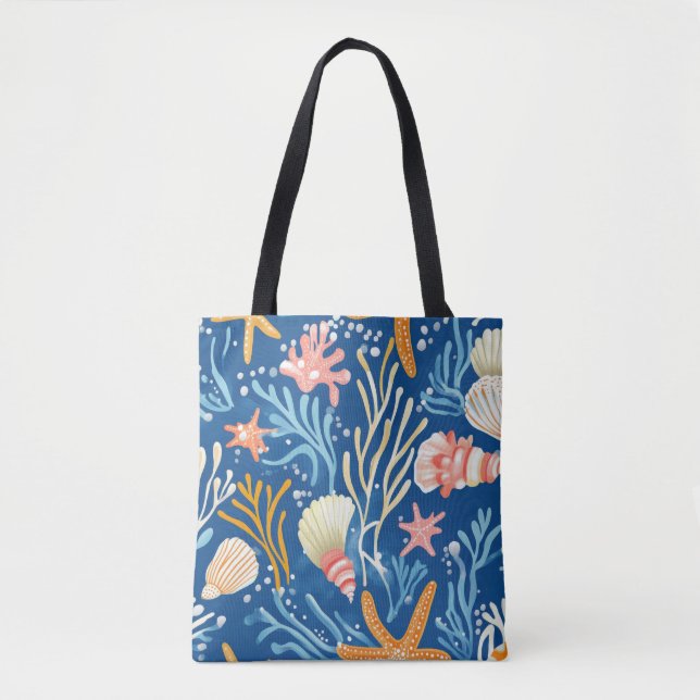 Tote Bag Côtière rustique - Coquillages, Starfish, Reef (26 (Devant)