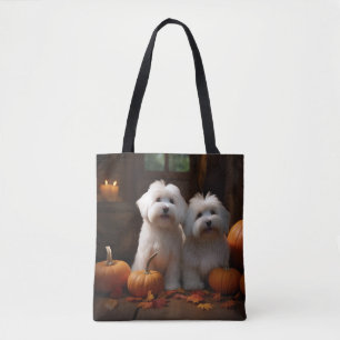 Tote Bag Coton De Tulear Chiot Automne Citrouille délice