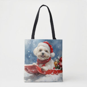 Tote Bag Coton De Tulear en Luge Laissez tomber la neige No