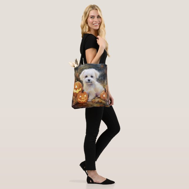 Tote Bag Coton De Tulear Halloween Avec Peur Citrouille (Sur le modèle)