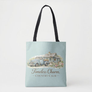 Tote Bag Cottage Fleur Sauvage Calme Camion Bleu Vintage