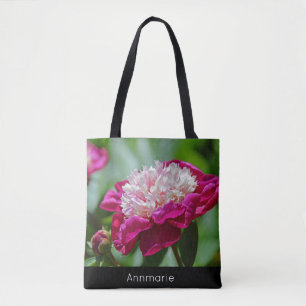 Tote Bag Cottage rose Peony Garden Fleur avec texte