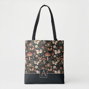Tote Bag Cottagecore Champignons et fleurs avec nom