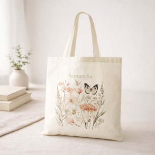 Tote Bag Cottagecore Fleur Sauvage Papillon Personnalisé