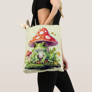 Tote Bag Cottagecore Toadstool Champignons et grenouille