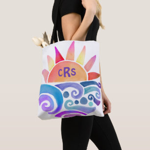 Tote Bag Couche d'aquarelle sur l'eau avec Monogramme