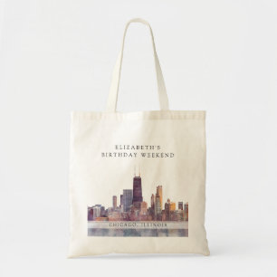 Tote Bag Coucher de soleil aquarelle de Chicago pour un ann