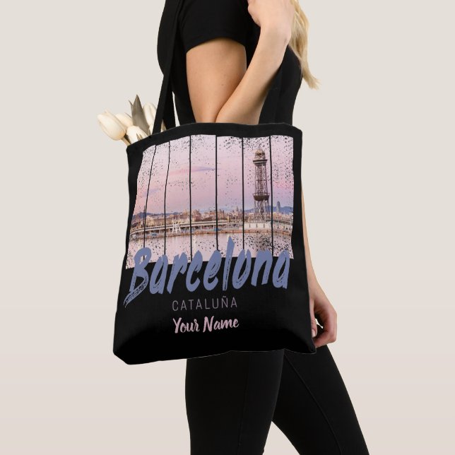 Tote Bag coucher de soleil de Barcelone Catalogne Skyline E (De près)