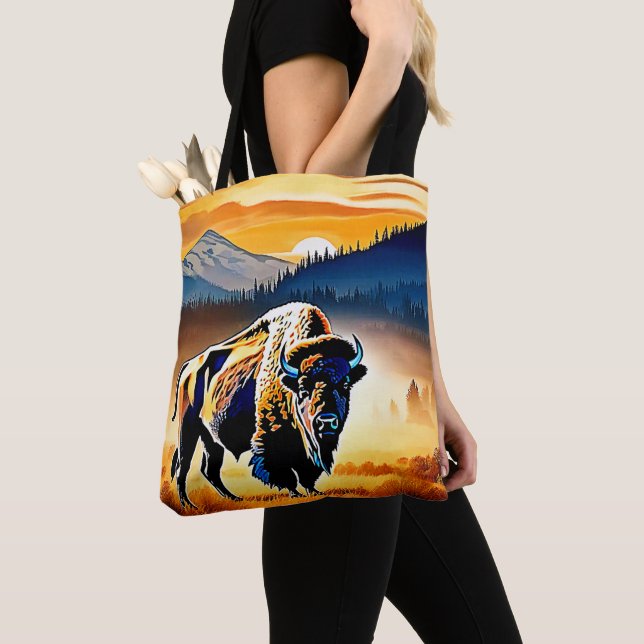 Tote Bag Coucher de soleil de bison majestueux (De près)