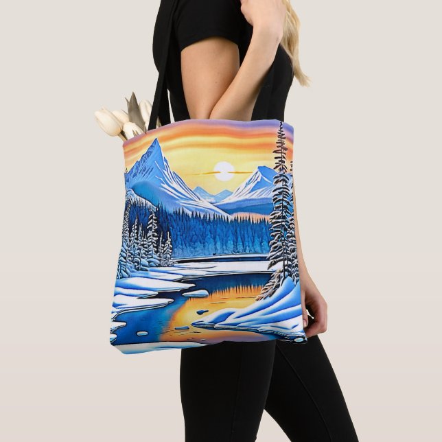 Tote Bag Coucher de soleil de montagne d'hiver (De près)