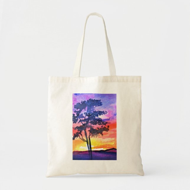 Tote Bag Coucher de soleil Dream paysage aquarelle art (Devant)