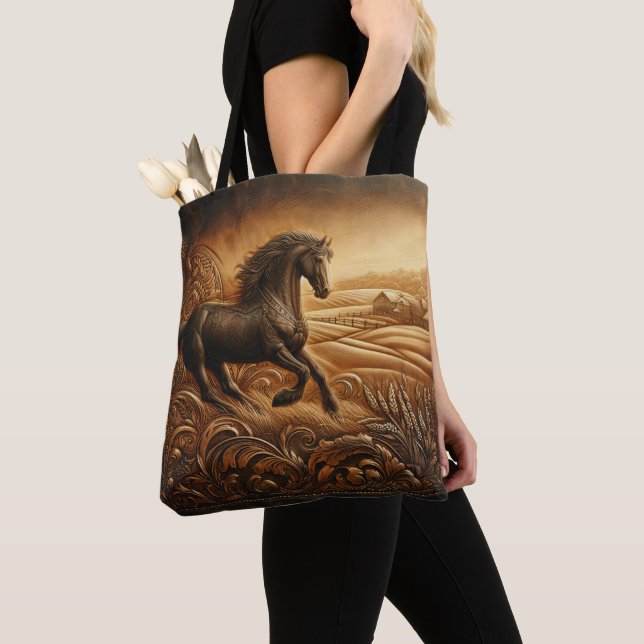 Tote Bag Coucher de soleil du ranch en cuir (De près)