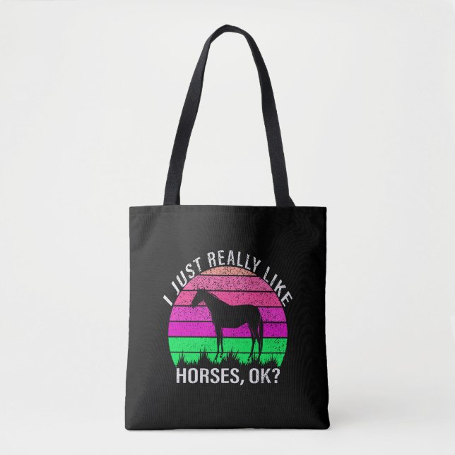 Tote Bag Coucher de soleil néon J'aime vraiment les chevaux (Devant)