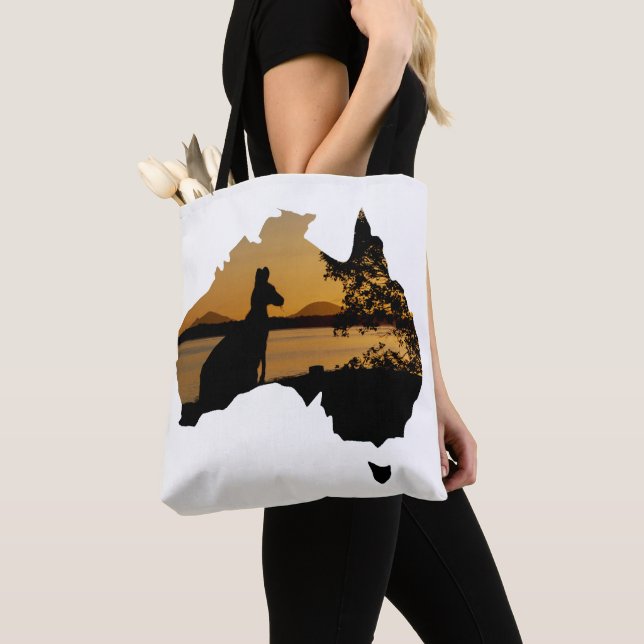 Tote Bag Coucher de soleil noir, blanc et or Kangaroo Austr (De près)