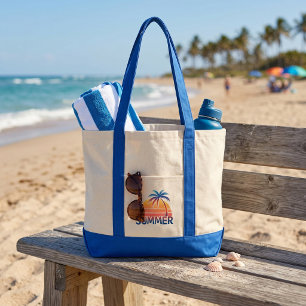 Tote Bag Coucher de soleil rétro d'été palmier