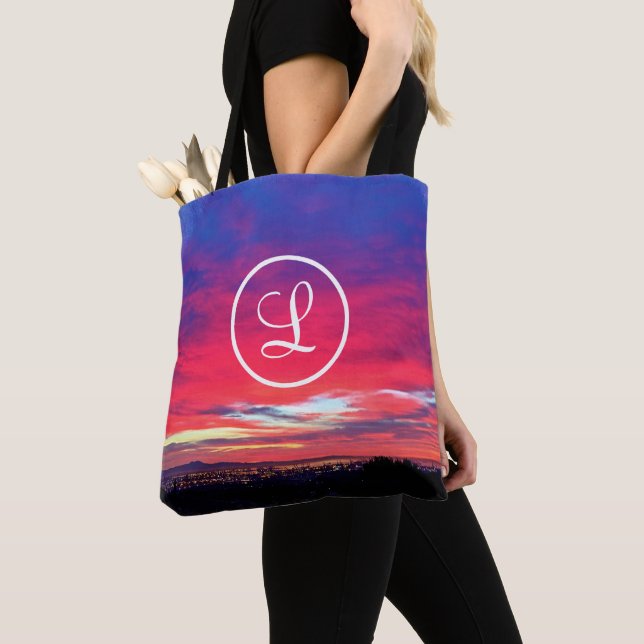 Tote Bag Coucher de soleil rose chaud photo personnalisée m (De près)