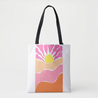 Tote Bag Coucher de soleil rose pâle et orange bohème
