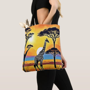 Tote Bag Coucher de soleil safari : étreinte de la girafe