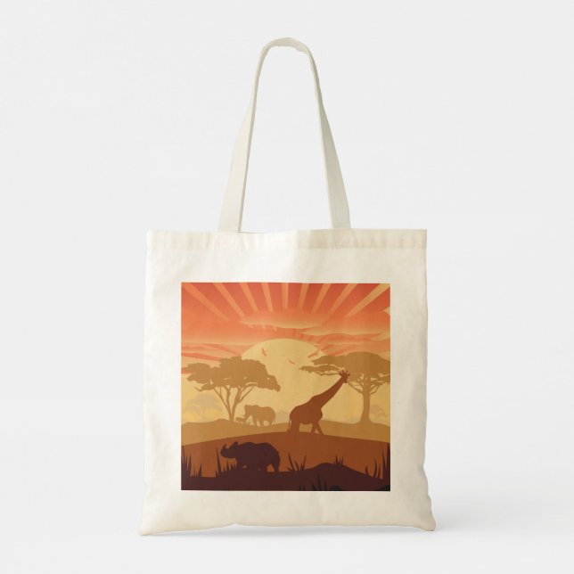 Tote Bag Coucher de soleil safari silhouette boho nature (Dos)