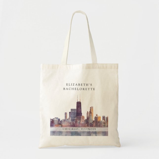Tote Bag Coucher de soleil sur Chicago Aquarelle Enterremen (Devant)