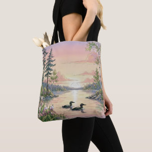 Tote Bag Coucher de soleil sur le lac Minnesota avec des hu