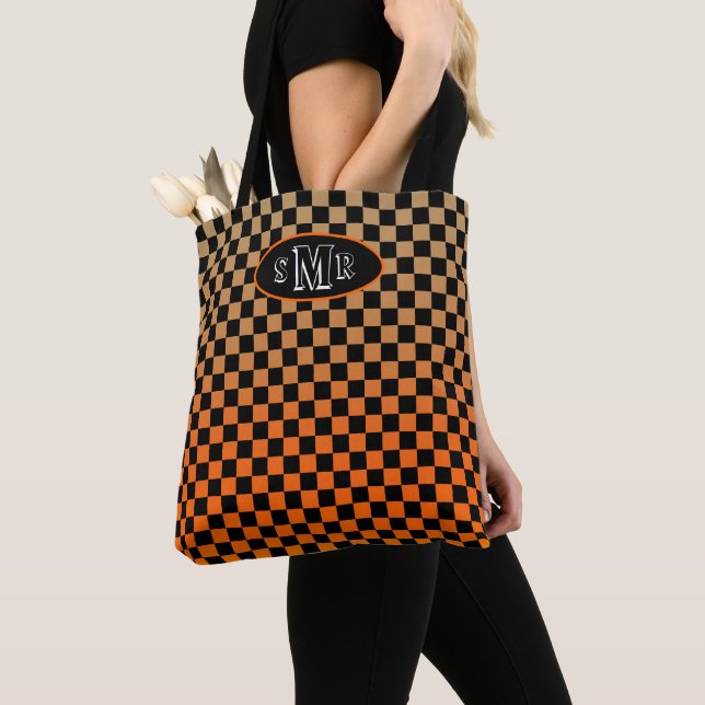 Tote Bag Coucher de soleil sur sable orange à carreaux (De près)