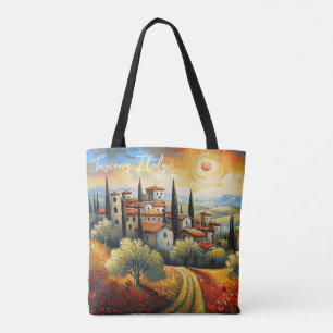 Tote Bag Coucher de soleil sur Vineyard Toscane Peinture It