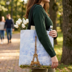 Tote Bag Coucher de soleil Tour Eiffel Paris Aquarelle fran