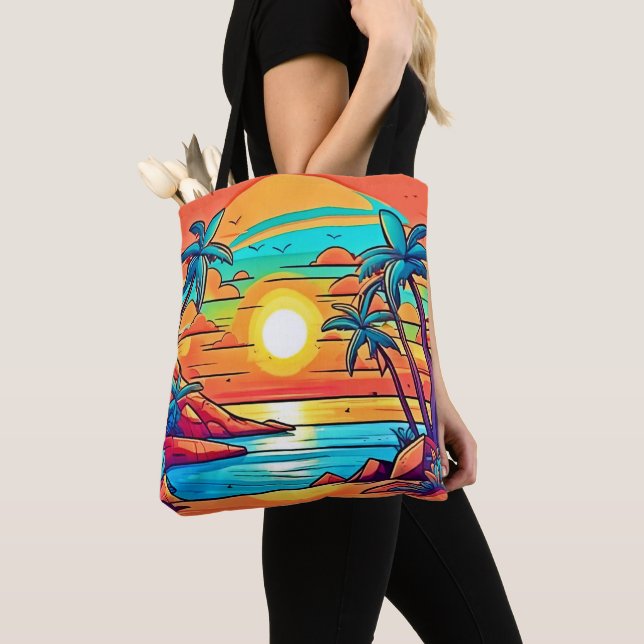 Tote Bag Coucher de soleil tropical : Côte Vivid (De près)