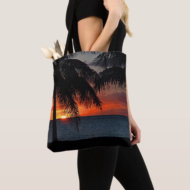 Tote Bag Coucher de soleil tropical Palmiers Plage Océan Ca (De près)