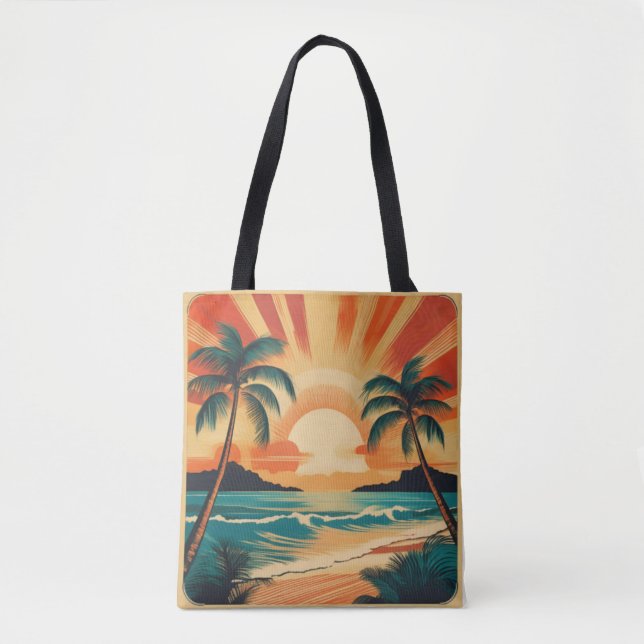 Tote Bag Coucher de soleil tropical serein avec palmiers (Devant)