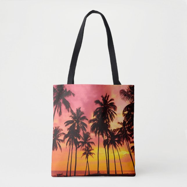 Tote Bag Coucher de soleil tropical : Silhouette de palme s (Devant)