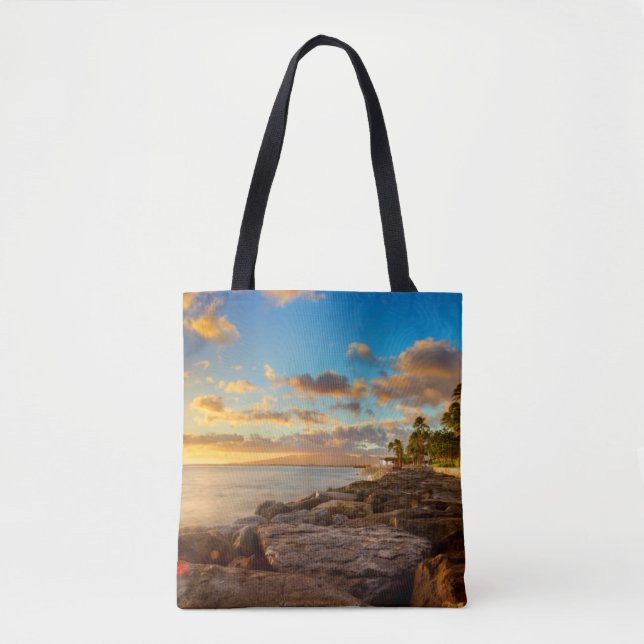 Tote Bag Coucher du soleil d'océan au-dessus des roches et (Devant)