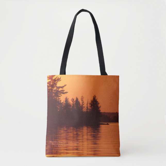 Tote Bag Coucher du soleil orange d'or profond sur le lac (Devant)
