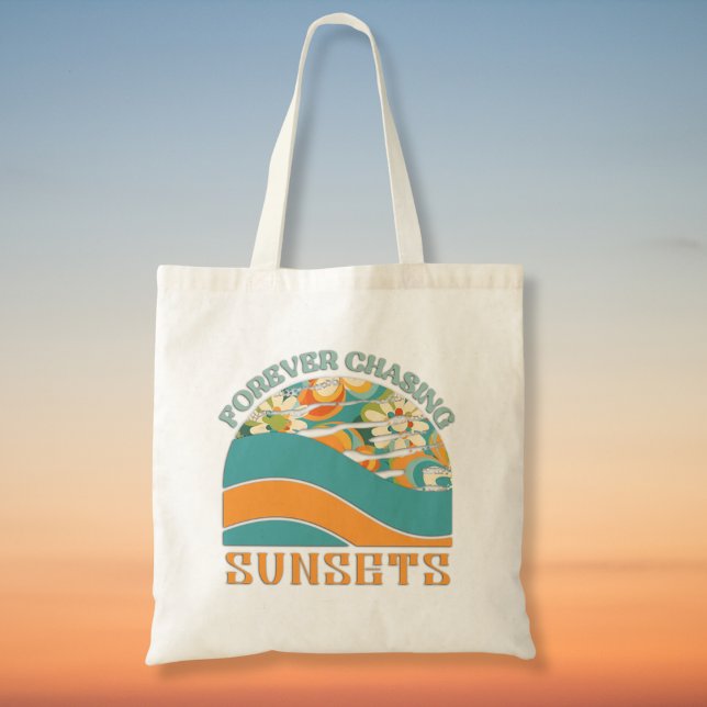 Tote Bag Couchers de soleil à la recherche de fleurs rétro (Créateur téléchargé)