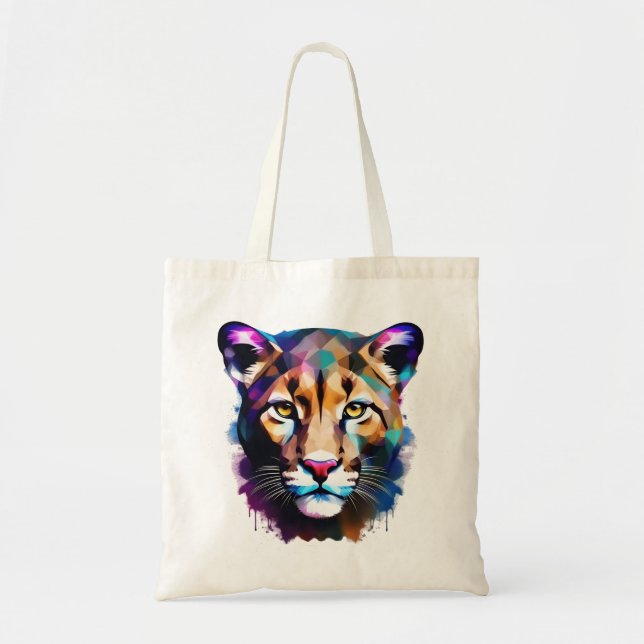 Tote Bag Cougar Color Splash Art Abstrait, (Devant)